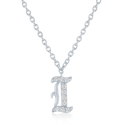 Diamond Accent Gothic Script I Initial Pendant in Sterling Silver