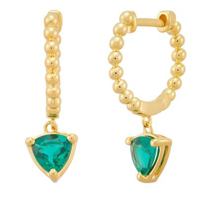 Lab-Created Emerald Beaded Hoops in Vermeil