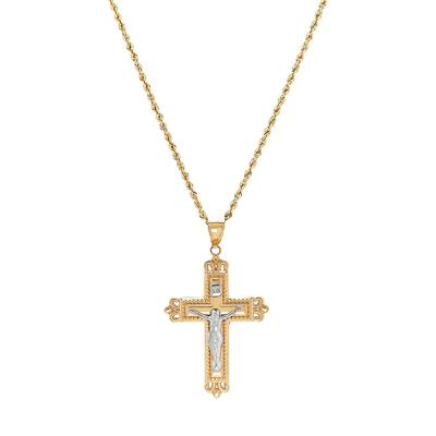 Crucifix Pendant in 14K White & Yellow Gold
