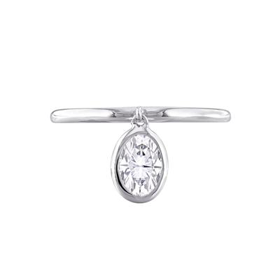 Lab-Created Moissanite Oval Bezel Dangle Ring in Sterling Silver