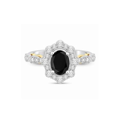 Black & White Diamond Halo Engagement Ring in 14K White & Yellow Gold (1 3/4 ct. tw.)
