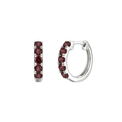 Garnet Hoop Earrings in 10K White Gold