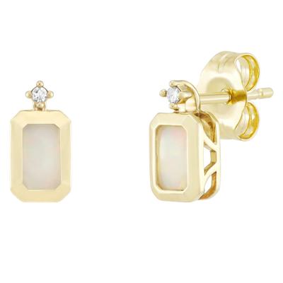 Emerald-Cut Opal and Diamond Accent Bezel Earrings in 10K Yellow Gold