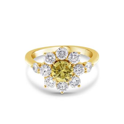 Lab Grown Yellow Diamond Center Starburst Ring in 14K Yellow Gold (2 ct. tw.)