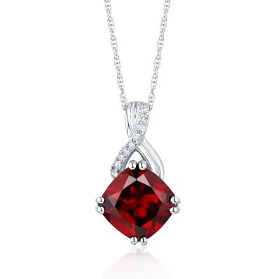 Garnet & Diamond Pendant in 10K White Gold