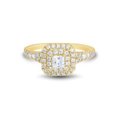 Princess-Cut Double Halo Engagement Ring in 14K Yellow Gold (3/4 ct. tw.)