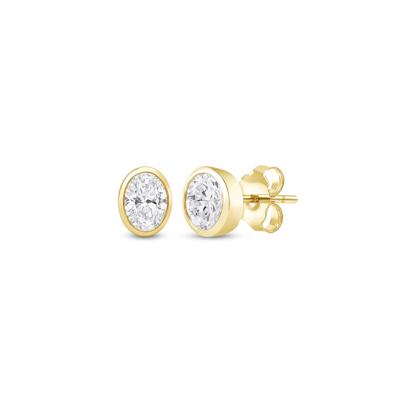 Lab Grown Diamond Oval-Shaped Bezel-Set Solitaire Stud Earrings in 14K Yellow Gold (1/4 ct. tw.)