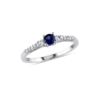 Lab Created Blue & White Sapphire & Diamond Ring in Sterling Silver