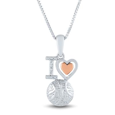 Diamond Accent Basketball Pendant in Sterling Silver and 14K Rose Gold