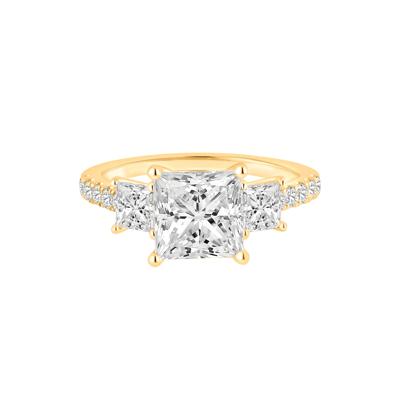 Lab Grown Diamond Princess-Cut Three-Stone Engagement Ring in 14K Yellow Gold (3 ct. tw.)