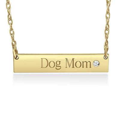 Engraved Bar Necklace with Diamond Accent in 10K Yellow Gold