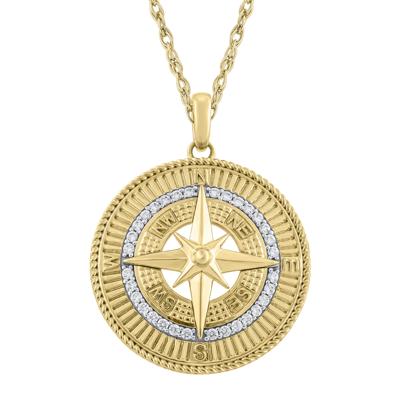 Diamond Medallion Compass Pendant in 10K Yellow Gold (1/3 ct. tw.)