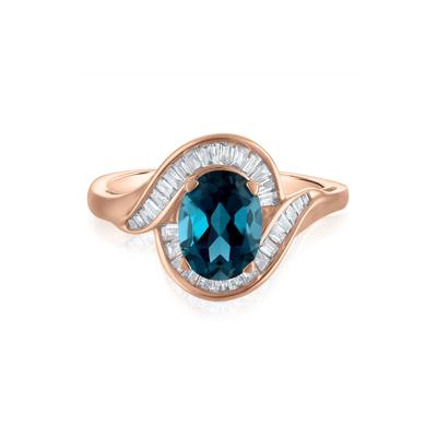 Blue Topaz and Diamond Halo Ring in 14K Rose Gold (1/4 ct. tw.)