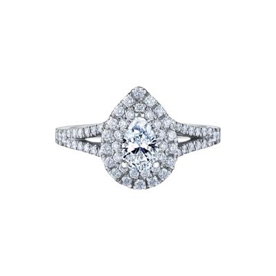 Pear-Shaped Double Halo Diamond Engagement Ring in 14K White Gold (1 ct. tw.)