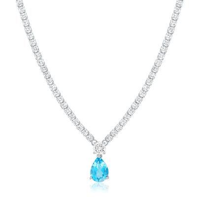 Blue Topaz Tennis Necklace with White Sapphire in Sterling Silver
