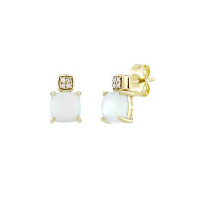 Moonstone & Diamond Accent Stud Earrings in 10K Yellow Gold