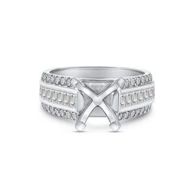 1 ct. tw. Round and Baguette-Cut Diamond Semi-Mount Engagement Ring in 14k White Gold (Setting Only)