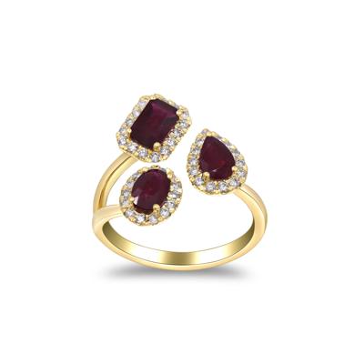 Ruby and Diamond Bypass Ring in 14K Yellow Gold (1/3 ct. tw.)