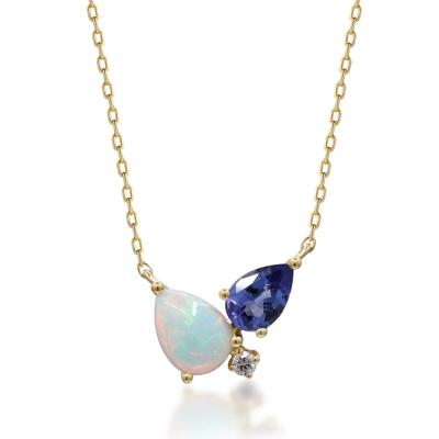 Opal and Tanzanite Pendant with Diamond Accent in 10K Yellow Gold