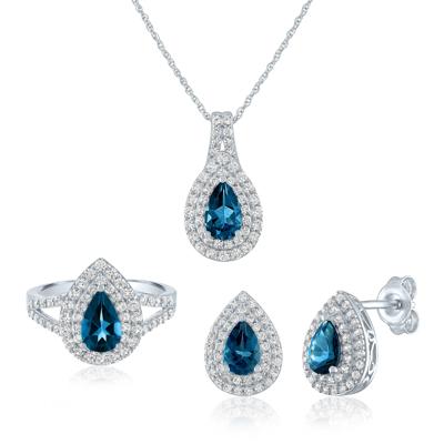 London Blue Topaz and Lab-Created White Sapphire Pendant, Earrings and Ring Set in Sterling Silver