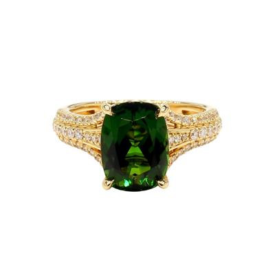 Cushion-Cut Chrome Tourmaline and Diamond Ring in 18K Yellow Gold (5/8 ct. tw.)