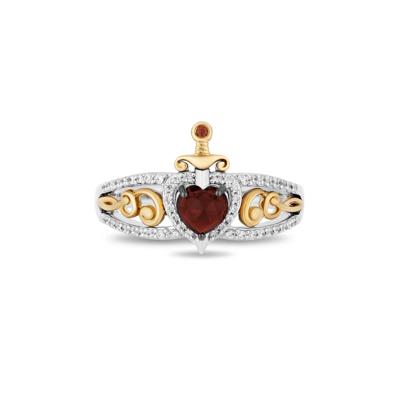 Evil Queen Garnet & Diamond Ring in Sterling Silver & 10K Yellow Gold (1/5 ct. tw.)