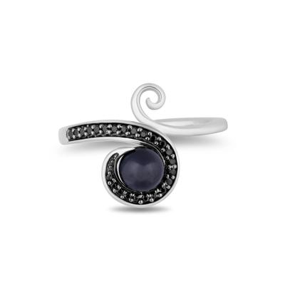 Ursula Black Diamond & Pearl Ring in Black & White Rhodium-Plated Sterling Silver (1/10 ct. tw.)