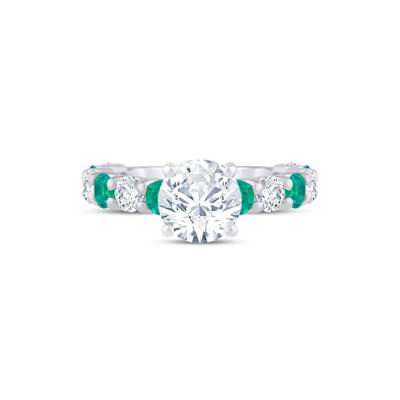 Lab Grown Diamond Round Engagement Ring with Lab-Created Emerald in 14K White Gold (3 ct. tw.)