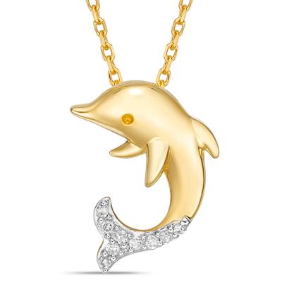Diamond Accent Dolphin Pendant in 10K Yellow Gold
