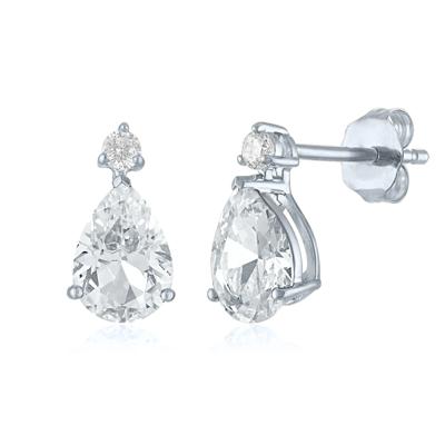 Lab-Created White Sapphire Birthstone Earrings in 10K White Gold