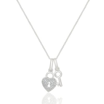 Diamond Accent Heart Lock & Key Pendant in Sterling Silver