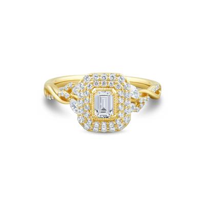 Diamond Emerald-Cut Halo Engagement Ring in 10K Yellow Gold (3/4 ct. tw.)