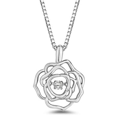 Belle Diamond Accent Rose Pendant in Sterling Silver