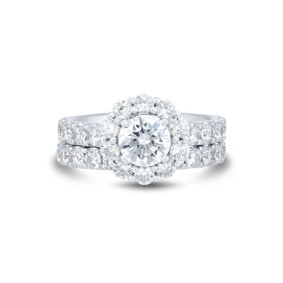 Lab Grown Diamond Round Halo Bridal Set in 14K White Gold (3 ct. tw.)