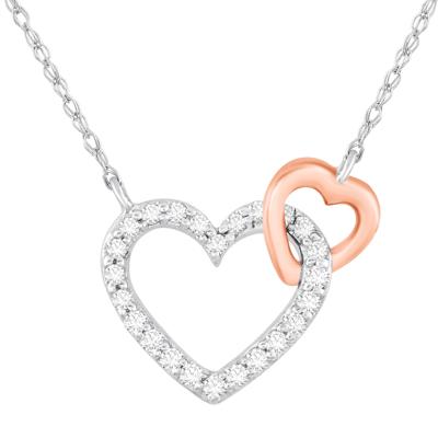 Diamond Double Heart Pendant in 14K White and Rose Gold (1/10 ct. tw.)