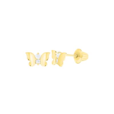 Children’s Butterfly Stud Earrings with Cubic Zirconia in 14K Yellow Gold