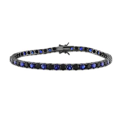 Lab-Created Black & Lab-Created Blue Sapphire Bracelet in Sterling Silver