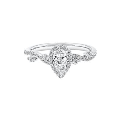 Pear-Shaped Diamond Engagement Ring with Halo in 14K White Gold (3/4 ct. tw.)