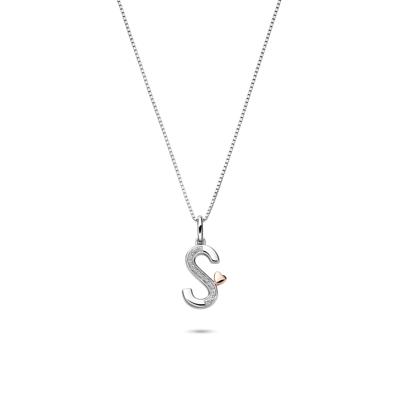 Diamond Accent Initial S Pendant in Sterling Silver and 14K Rose Gold