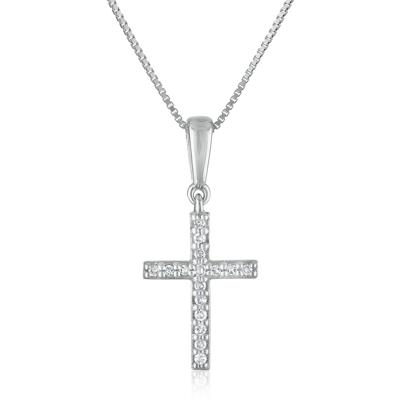 Diamond Cross Pendant in 10K White Gold (1/10 ct. tw.)