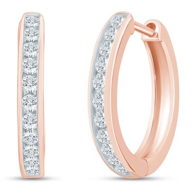 Diamond Channel Hoop Earrings in 10K Rose Gold (1/2 ct. tw.)