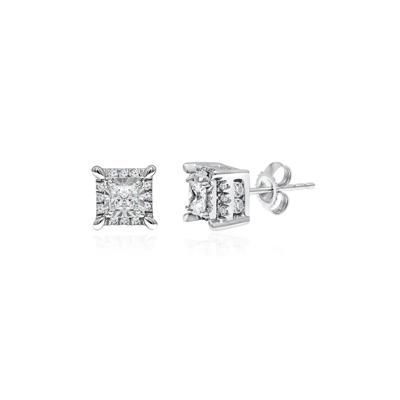 Princess-Cut Diamond Halo Stud Earrings in 10K White Gold (1 ct. tw.)