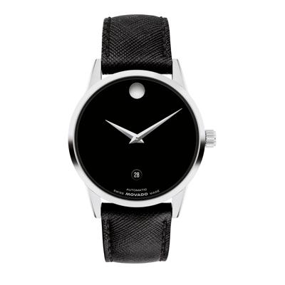 Men’s Museum Watch in Stainless Steel and Black Leather.