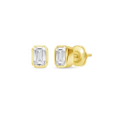 Lab Grown Diamond Emerald-Cut Bezel-Set Solitaire Stud Earrings in 14K Yellow Gold (1/2 ct. tw.)