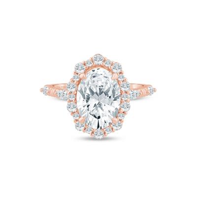 Lab Grown Diamond Oval Halo Engagement Ring in 14K Rose and Yellow Gold (3 1/2 ct. tw.)