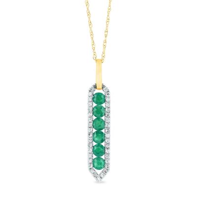 Emerald and Diamond Pendant in 10K Yellow Gold (1/5 ct. tw.)