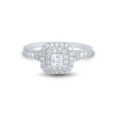 Princess-Cut Double Halo Engagement Ring in 14K White Gold (3/4 ct. tw.)