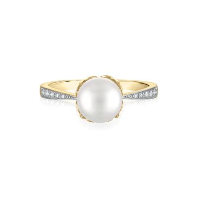 Freshwater Cultured Pearl and Diamond Accent Ring in 10K Yellow Gold