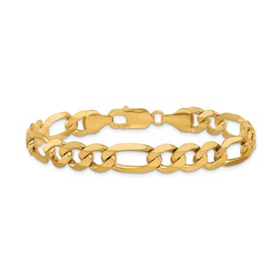 Solid Flat Figaro Bracelet in 14K Yellow Gold, 8.75MM, 8”