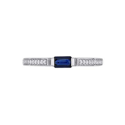Blue Sapphire & Diamond Stacking Ring in 10K White Gold (1/10 ct. tw.)